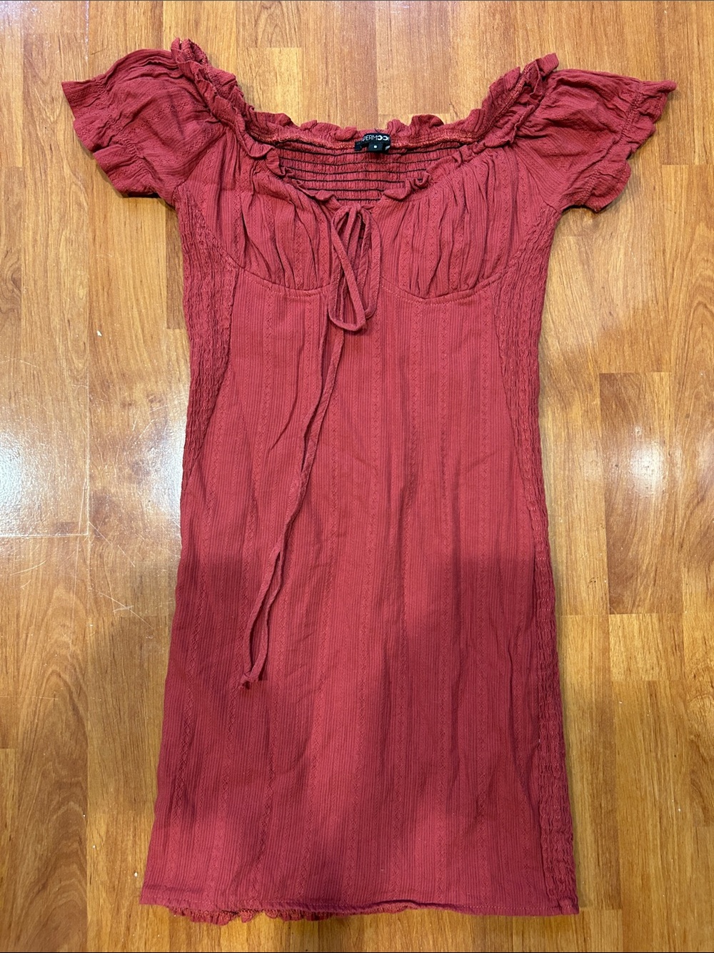 Rust Red Peasant-Style Mini Dress